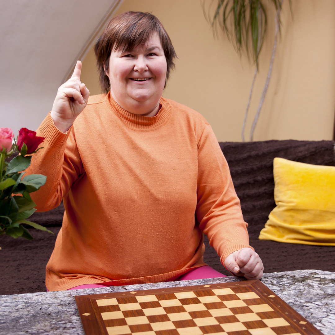 Woman playing a board game